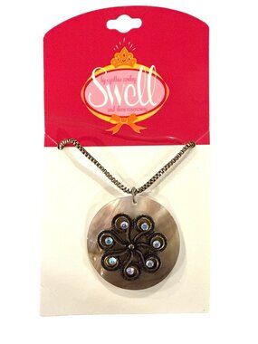 Vintage Antiqued 2002 Swell CYNTHIA ROWLEY Shell Pendant Necklace + Box Chain